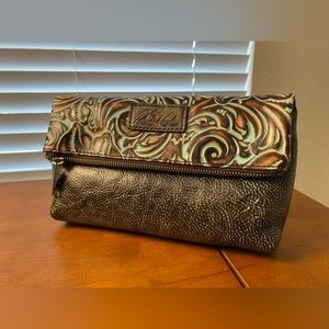 NWT Patricia Nash Tooled Leather Valerie Florence fold-over clutch - turquoise